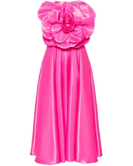 Nissa Pink Floral-appliqué Taffeta Midi Dress