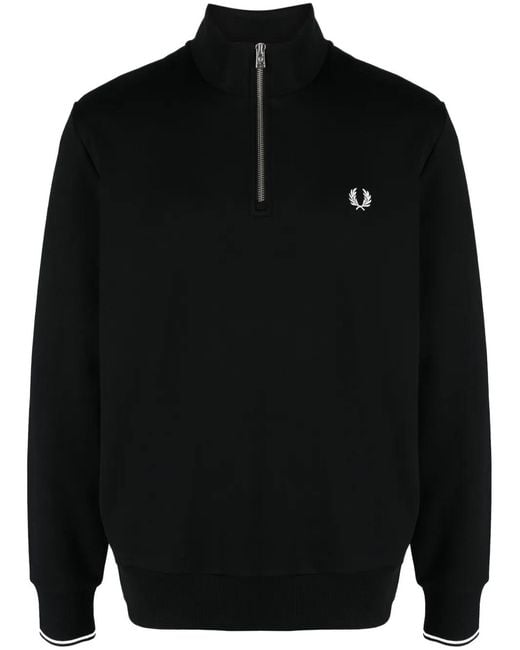 Fred Perry Black Logo-Embroidered Zip-Up Jumper for men
