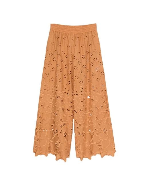 Ermanno Scervino Brown Broderie-Anglaise Floral-Cut-Out Trousers