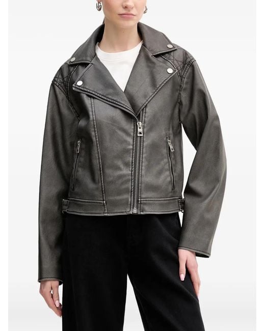 Guess Gray Quilted-Panel Biker Jacket