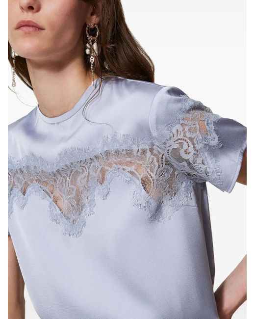 Twinset Blue Lace-Panelled Short-Sleeve Top
