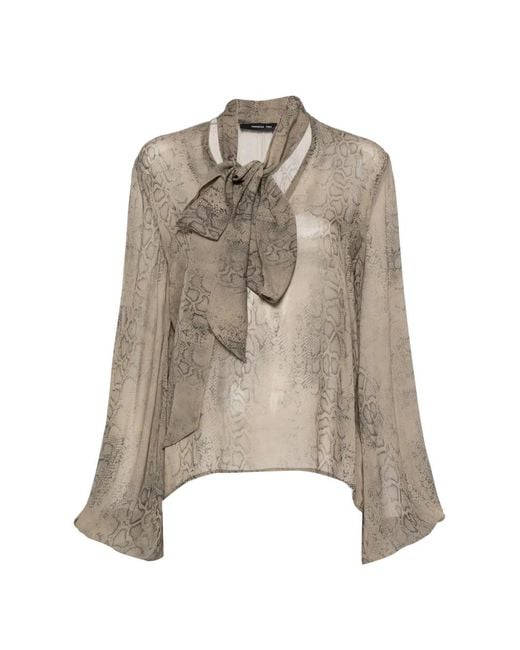 FEDERICA TOSI Natural Snakeskin-Print Pussy-Bow Blouse