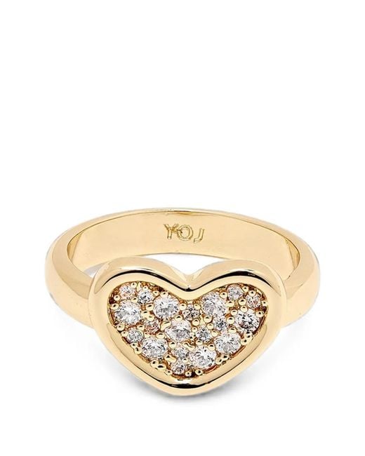 Yoj Metallic Loff Heart Crystal-Embellished Rings