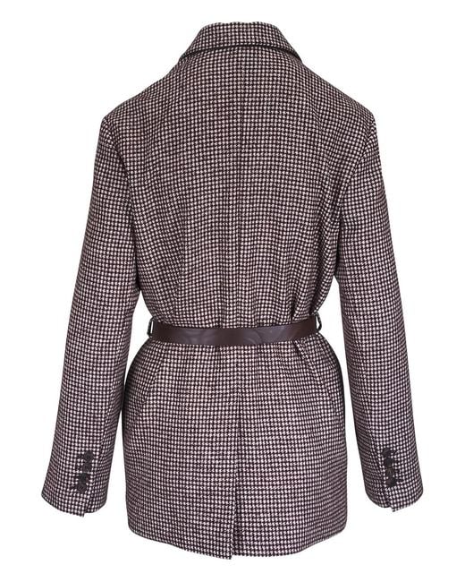 Brunello Cucinelli Brown Belted Blazer With Houndstooth Pattern