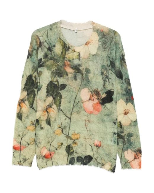 R13 Green Floral-Print Jumper