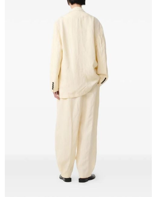 Studio Nicholson White Carvo Herringbone Drawcord Trousers