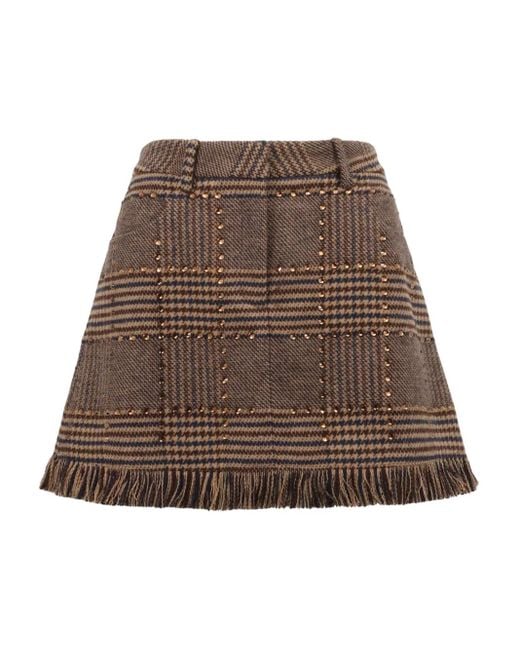 GIUSEPPE DI MORABITO Brown Fringed Check Mini Skirt