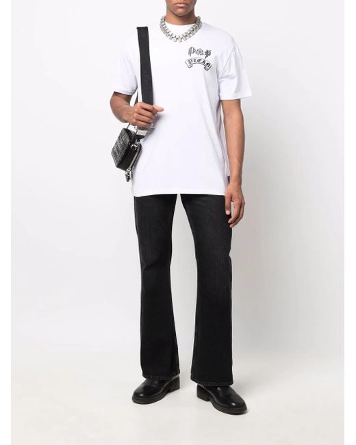 Philipp Plein White Gothic Plein Logo-Print Crew-Neck T-Shirt