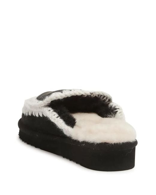 Mou Black Sheepskin Shearling-Lined Slip-On Slippers