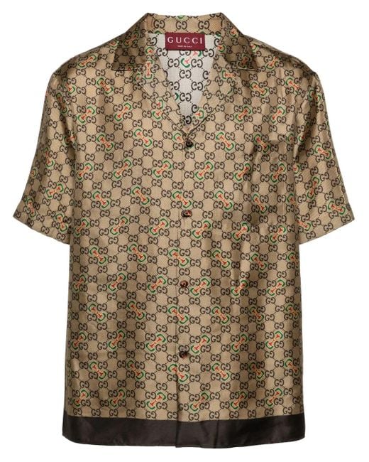 Gucci Brown Gg-Horsebit Silk Shirt for men