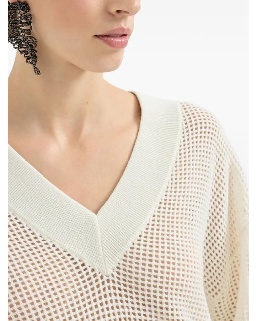 Brunello Cucinelli White Cashmere Crewneck Jumper
