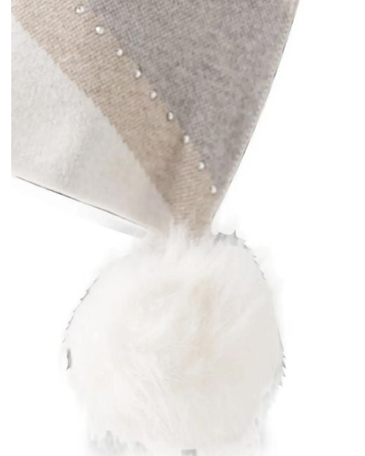 Joseph Ribkoff White Geometric-Pattern Pompom Scarf