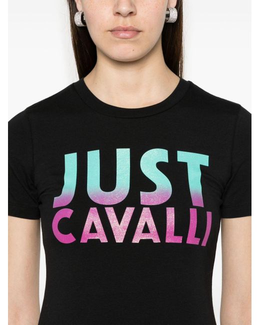 T-shirt à logo strassé Just Cavalli en coloris Black