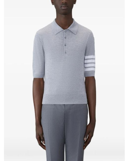Thom Browne Blue Four-Stripe Short-Sleeve Polo Shirt for men