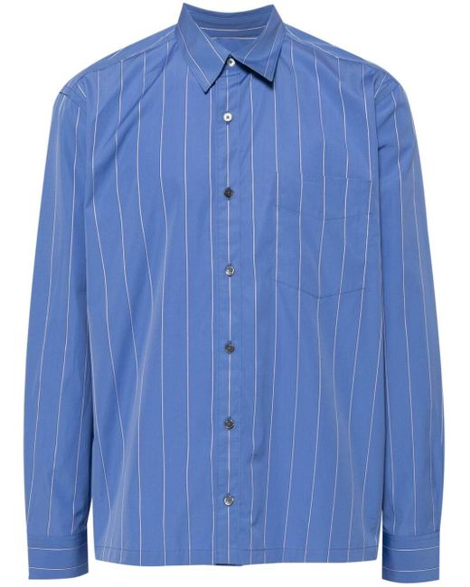Paul Smith Blue Vetical-Stripe Print Cotton Shirt for men