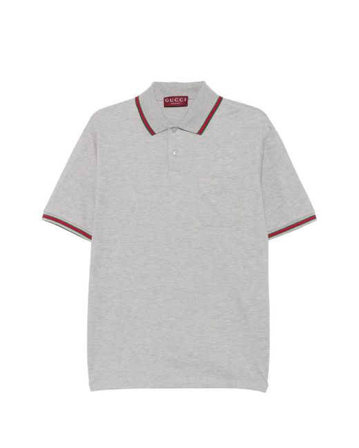 Gucci Gray Logo-Embroidered Web-Trim Polo Shirt for men