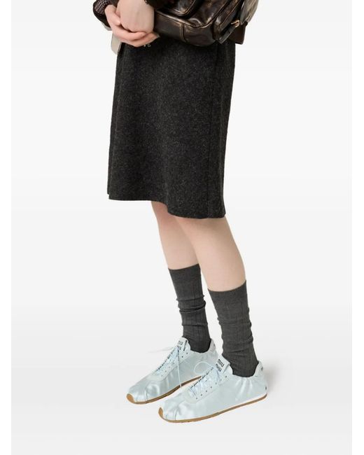 Miu Miu White Plume Satin Sneakers