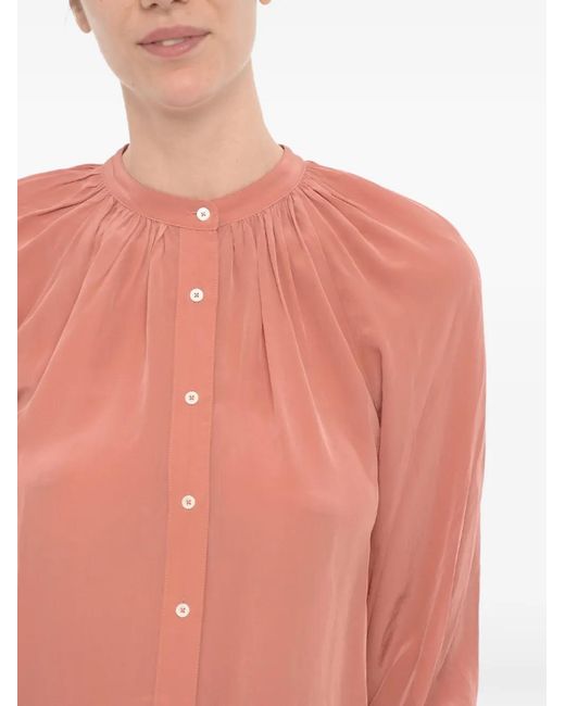 AllSaints Pink Pleated Mandarin Collar Shirt