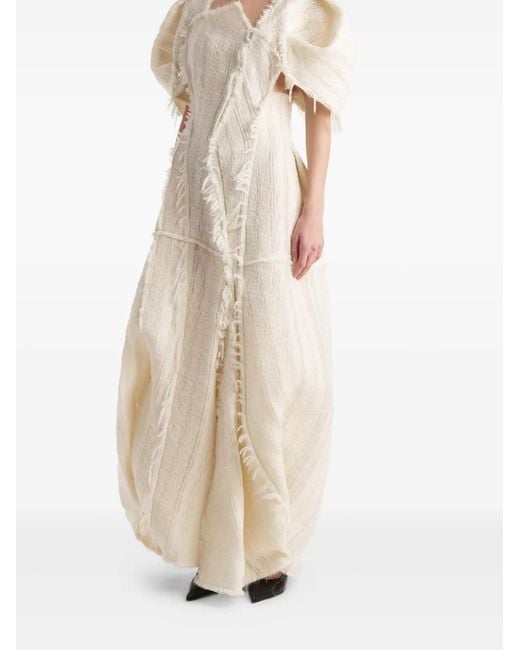 Khaite Natural Quintin Fringed Puff-Sleeve Maxi Dress