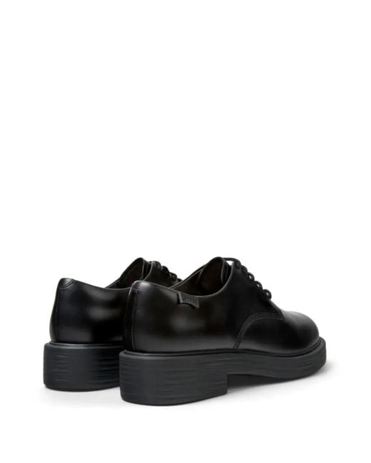 Camper Black Leather Floral Lace-Up Shoes