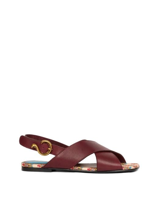 Etro Brown Low Leather Sandals With Crossover Detail