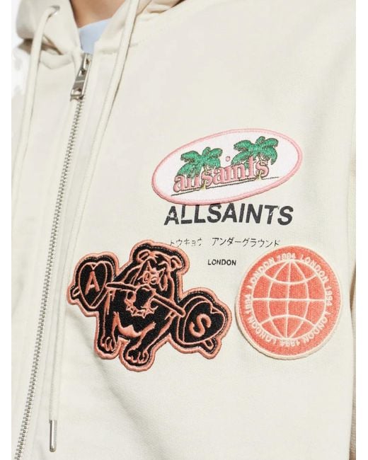 AllSaints White Hoodie Zippé À Patchs for men