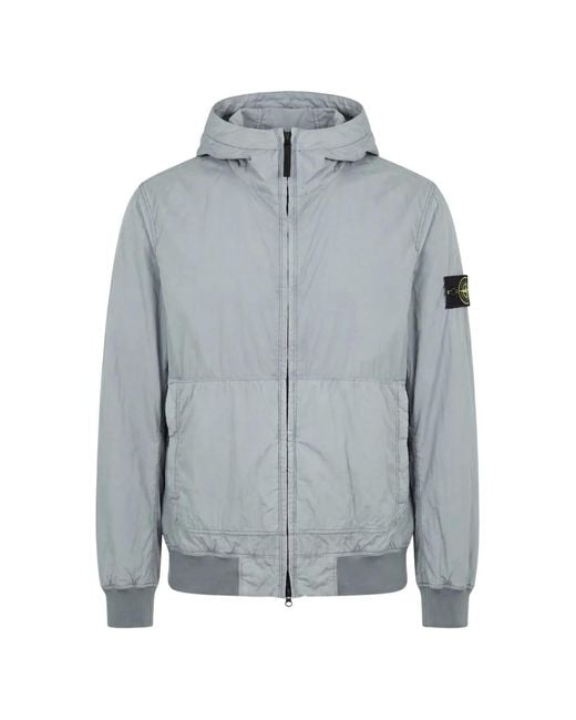 Stone Island Blue Logo-Patch Hooded Jacket for men