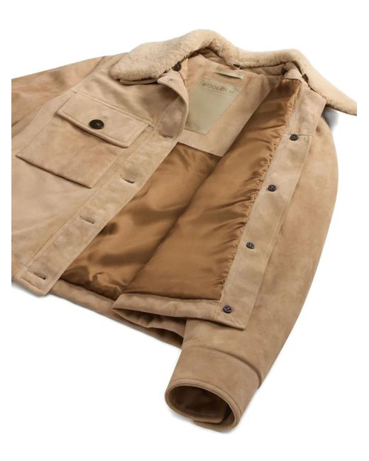 Woolrich Natural Suede Shearling-Collar Jacket