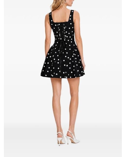 Hamza Black Polka-Dot Lace-Up Mini Dress