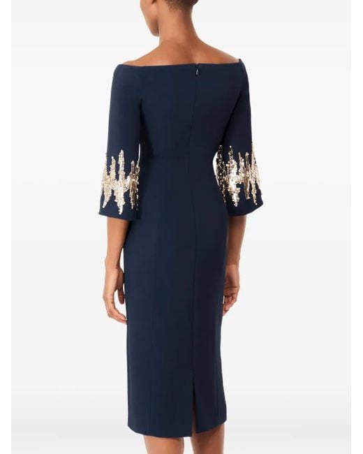 Jenny Packham Blue Aster Sequin-Embellished Midi Dress