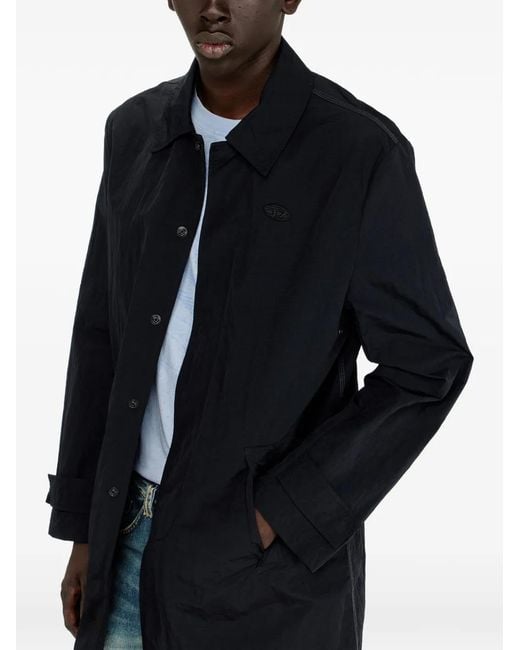DIESEL Black Crinkled Trench Coat for men