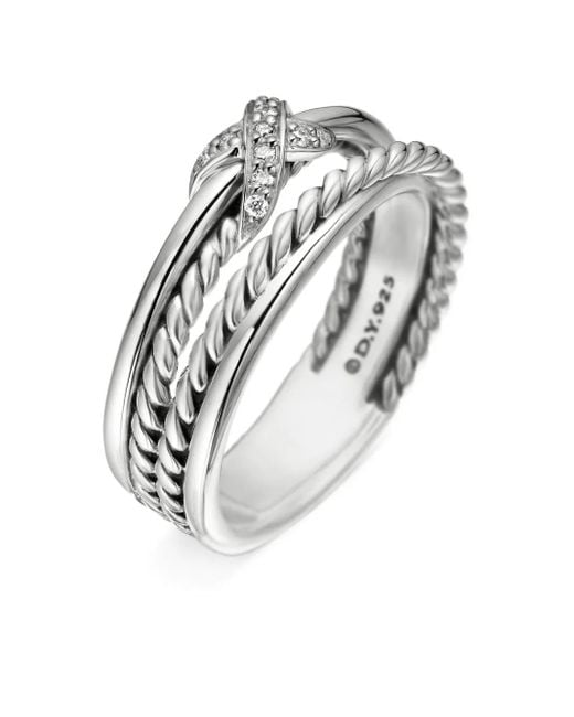 David Yurman X Crossover ダイヤモンド リング 6mm スターリングシルバー White
