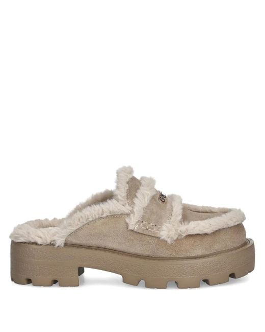 Guess Brown 45Mm Yaneta Logo Faux-Fur Mules