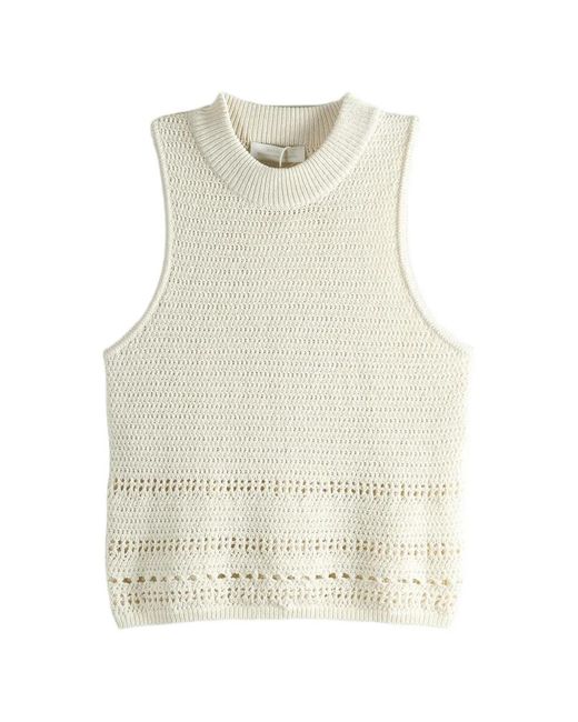 Amomento White Pointelle-Knit High-Neck Top