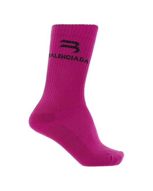 Balenciaga Pink Logo-Motif Ribbed Socks