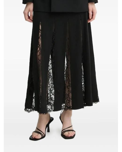 A.L.C. Black Lace-Insert Midi Skirt