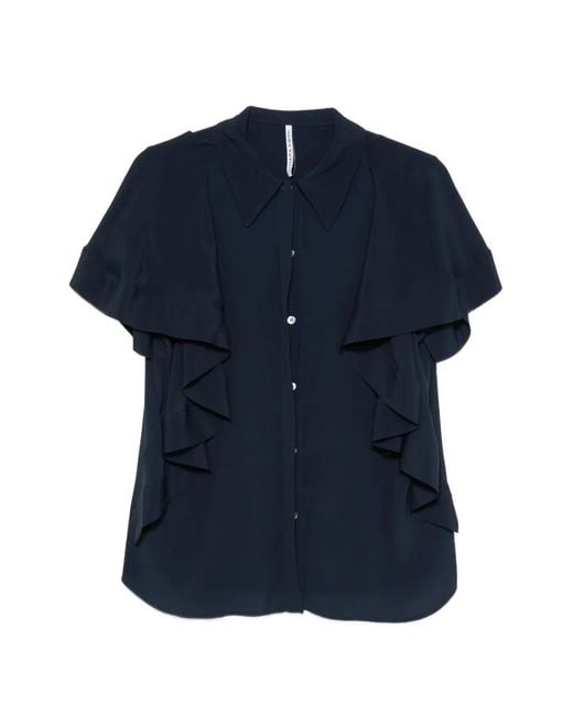Liviana Conti Blue Ruffled Short-Sleeve Blouse
