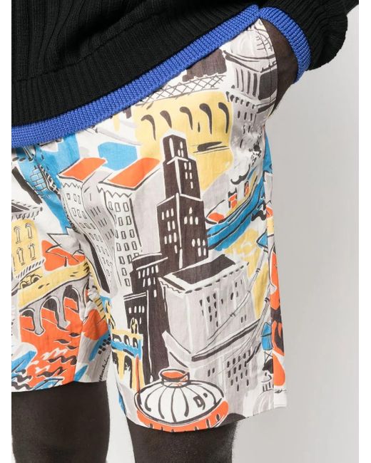 Moschino Blue Abstract-Print Cotton-Blend Shorts for men