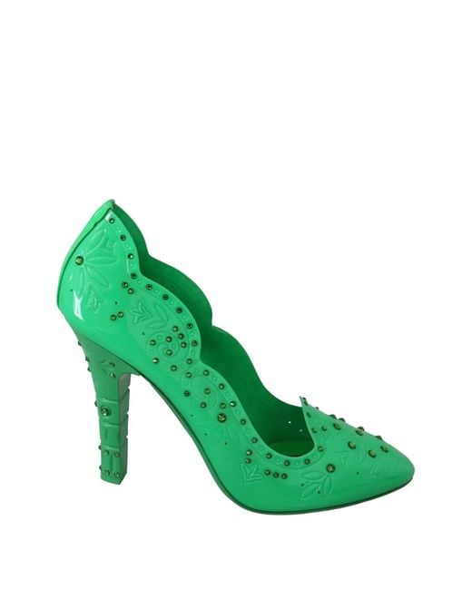 Dolce & Gabbana Green Floral Crystal-Embellished Pumps