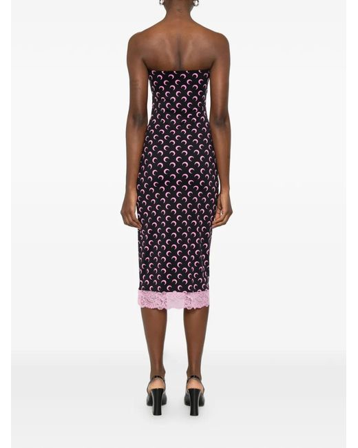 MARINE SERRE Purple Moon-Print Lace-Trim Midi Dress