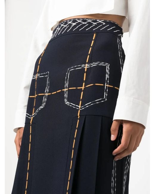 Moschino Blue Contrast-Stitching High-Rise Midi Skirt