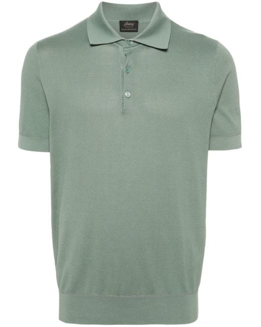 Brioni Green Textured Cotton Polo Shirt for men