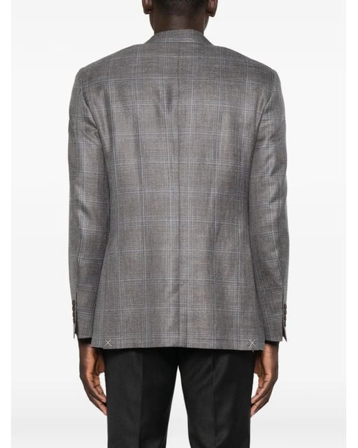 Canali Gray Check-Pattern Single-Breasted Blazer for men