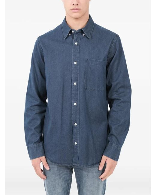 NN07 Blue Chest-Pocket Shirt for men