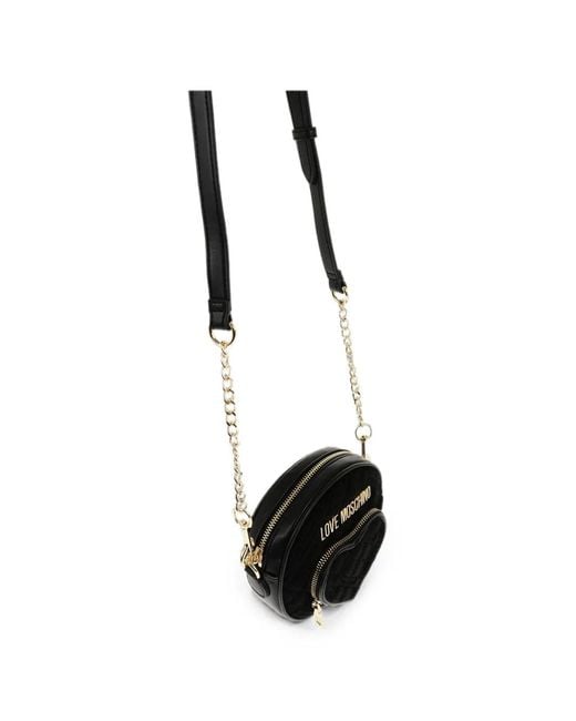 Moschino Black Heart-Shaped Pocket Round Mini Crossbody Bag