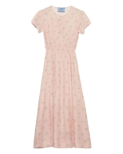 Prada Pink Floral Pongé Midi Dress
