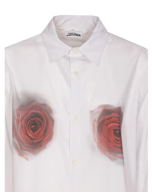 Jean Paul Gaultier White Rose-Print Button-Down Shirt