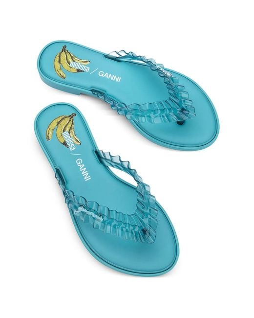 Melissa Blue X Ganni Ruffled Flip-Flops