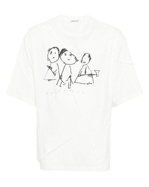 Camiseta con motivo de dibujo Undercover de hombre de color White