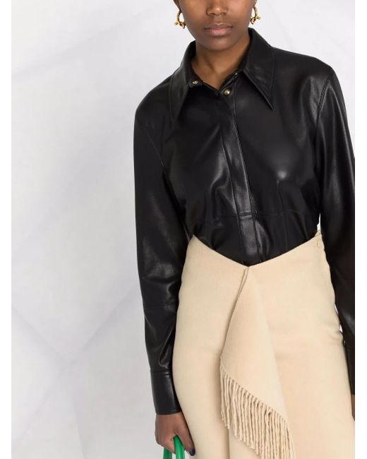 Nanushka Black Vegan-Leather Long-Sleeve Shirt